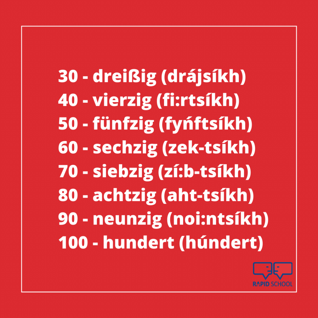 Liczby po niemiecku- od 10 do 100.